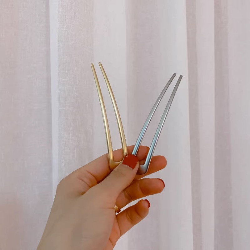 Cài Tóc Hình Chữ u Màu Vàng / Bạc Đơn Giản Dễ Thương Cho Bạn Gái