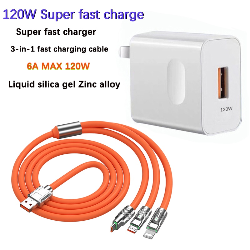 Dây Cáp Sạc 3 Trong 1 120w 66w type-c 120w Siêu Nhanh Cho iphone samsung xiaomi wird