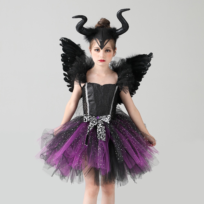 Đầm Hóa Trang halloween Nhân Vật Phù Thủy Ác Quỷ Có Cánh Cho Bé Gái