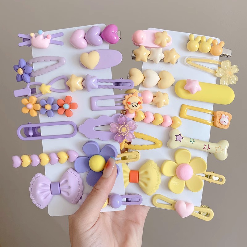 Set 14 Kẹp Tóc Nhiều Màu Sắc Dễ Thương Cho Bé Gái