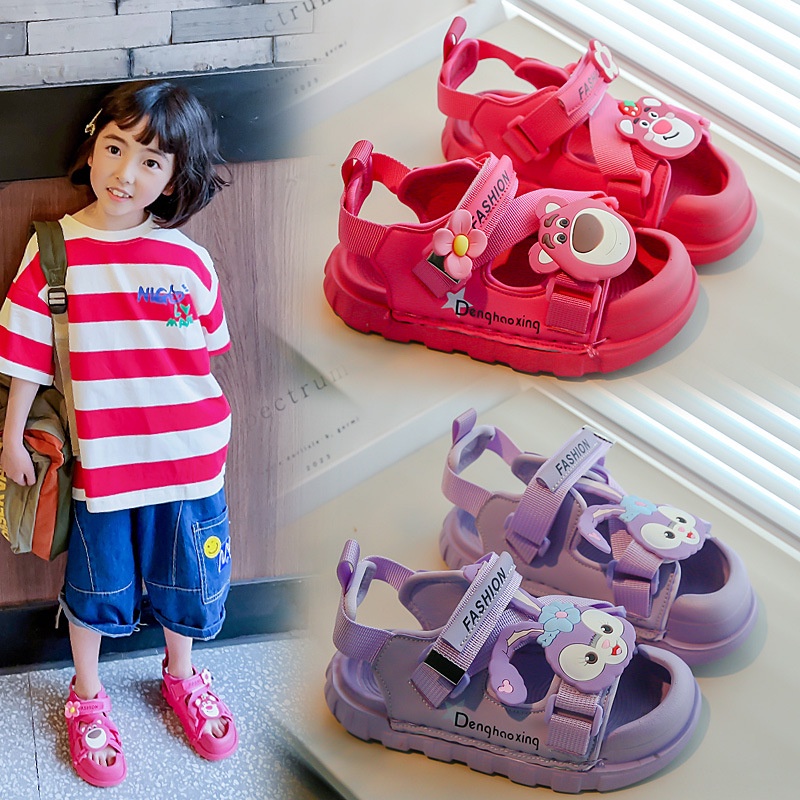Xăng đan Thoáng Khí Thoải Mái In Họa Tiết Hoạt Hình Dâu Tây / Gấu Dễ Thương Cho Bé Gái