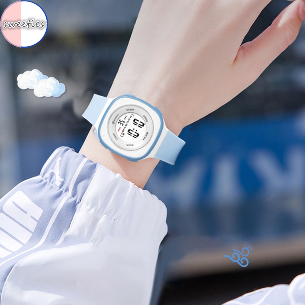 Đồng Hồ Thể Thao Kỹ Thuật Số Đa Năng Chống Thấm Nước Dây silicon Màu Trơn Hình Vuông Cho Học Sinh Nam Nữ