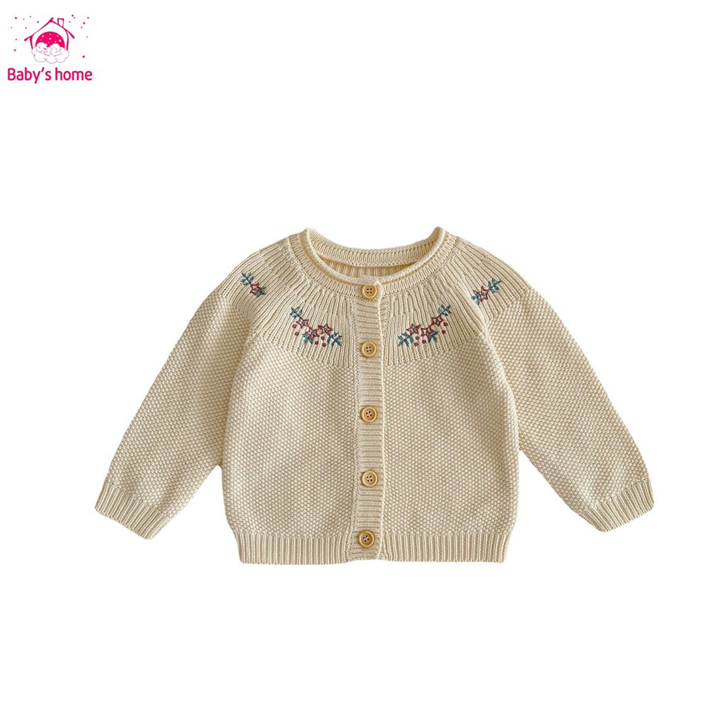 Áo khoác Cardigan cho bé gái, Áo Khoác Cardigan dệt kim tay thêu họa tiết cho bé từ 5-15kg-Baby's home có sẵn