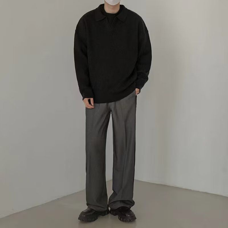 Áo sweater Dệt Kim Tay Dài Cổ polo Thời Trang Mùa Đông Cho Nam