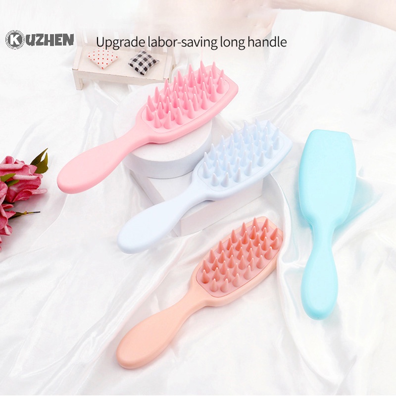 Kuzhen Bàn Chải Gội Đầu Mát Xa Da Đầu Bằng silicone Tay Cầm Dài Tiện Lợi