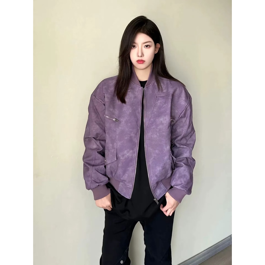 Áo Khoác bomber Da Lộn vintage Mỹ Thời Trang Cho Cặp Đôi