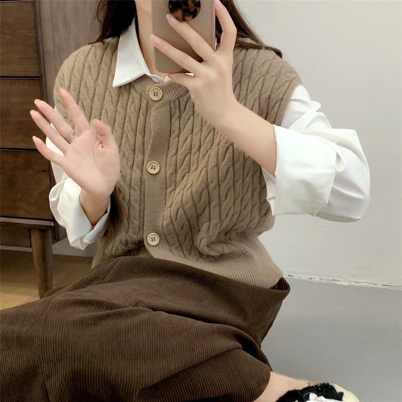 Banfamy Áo Khoác cardigan Dệt Kim Không Tay Phong Cách Hàn Quốc Thời Trang Thu Đông Dành Cho Nữ