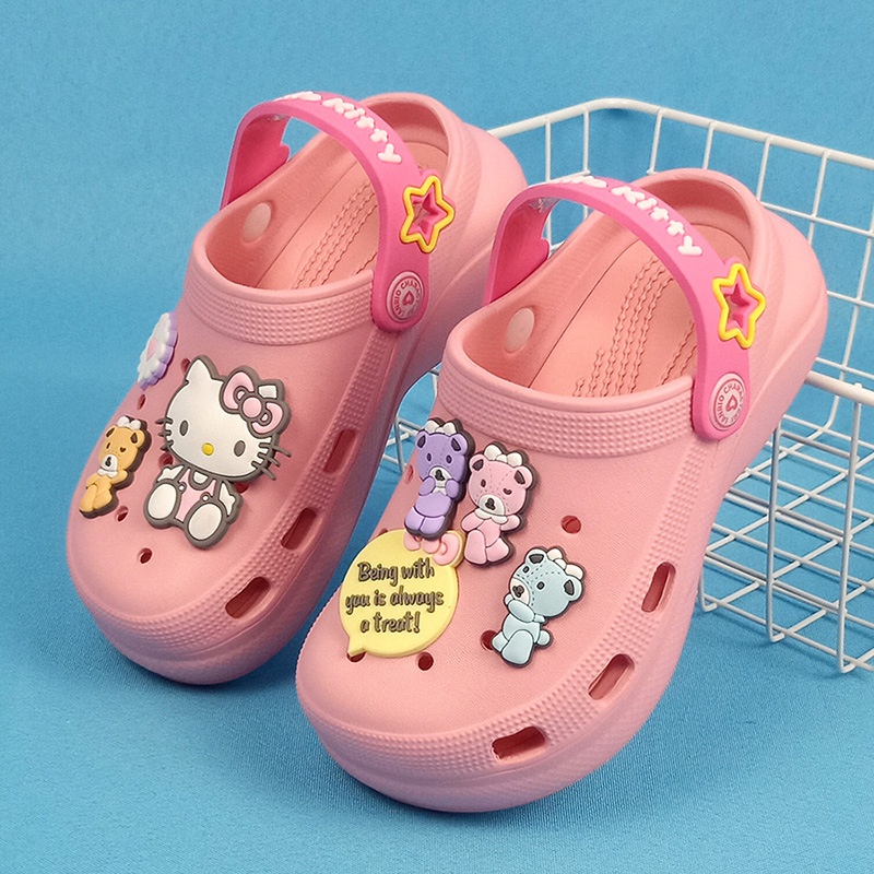 Hellokitty Xăng đan Nhựa eva Đế Dày Họa Tiết Hello Kitty Thời Trang Đi Biển Mùa Hè Cho Bé