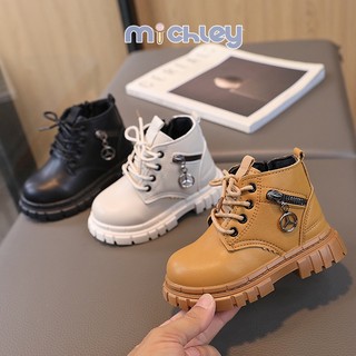 Michley giày bốt martin da phối khóa kéo bên hông thời trang thu đông cá tính cho bé