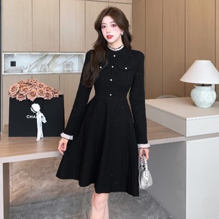 Giá thật đầm sweater dệt kim đính kim sa lấp lánh phong cách pháp hàng mới 2023