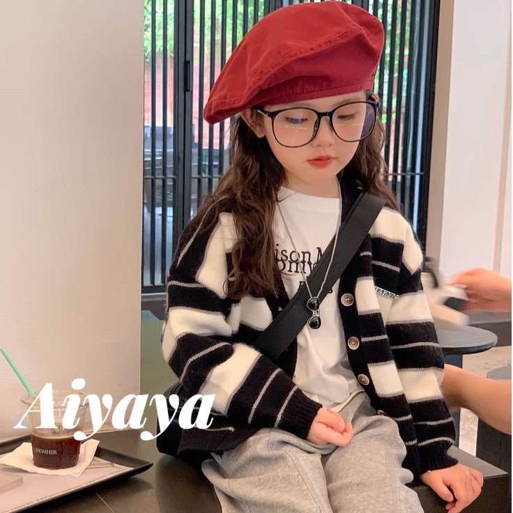 Aiyaya Áo Khoác cardigan Dệt Kim Cổ v Kẻ Sọc Kiểu Hàn Quốc Thời Trang Mùa Thu 1018 Cho Bé Gái