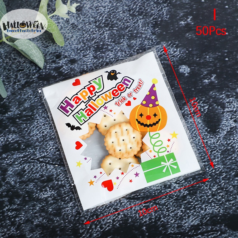 Set 50 Túi Đựng Kẹo / Bánh Quy Có Khóa Kéo Trang Trí Tiệc halloween trtr