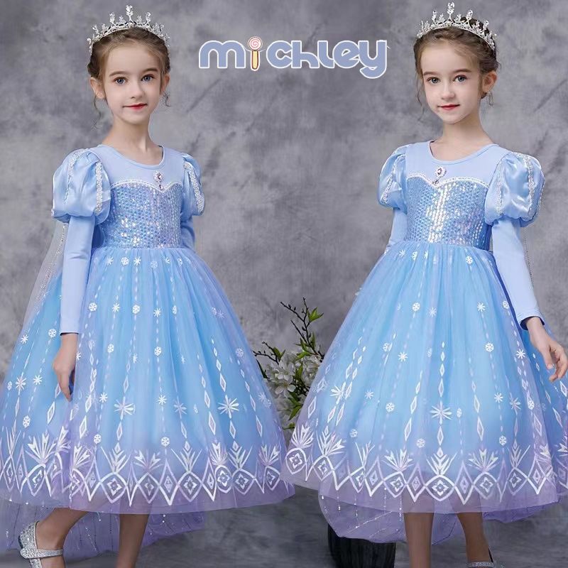 Michley Đầm Công Chúa elsa Tay Dài Dễ Thương Xinh Xắn Dành Cho Bé Gái