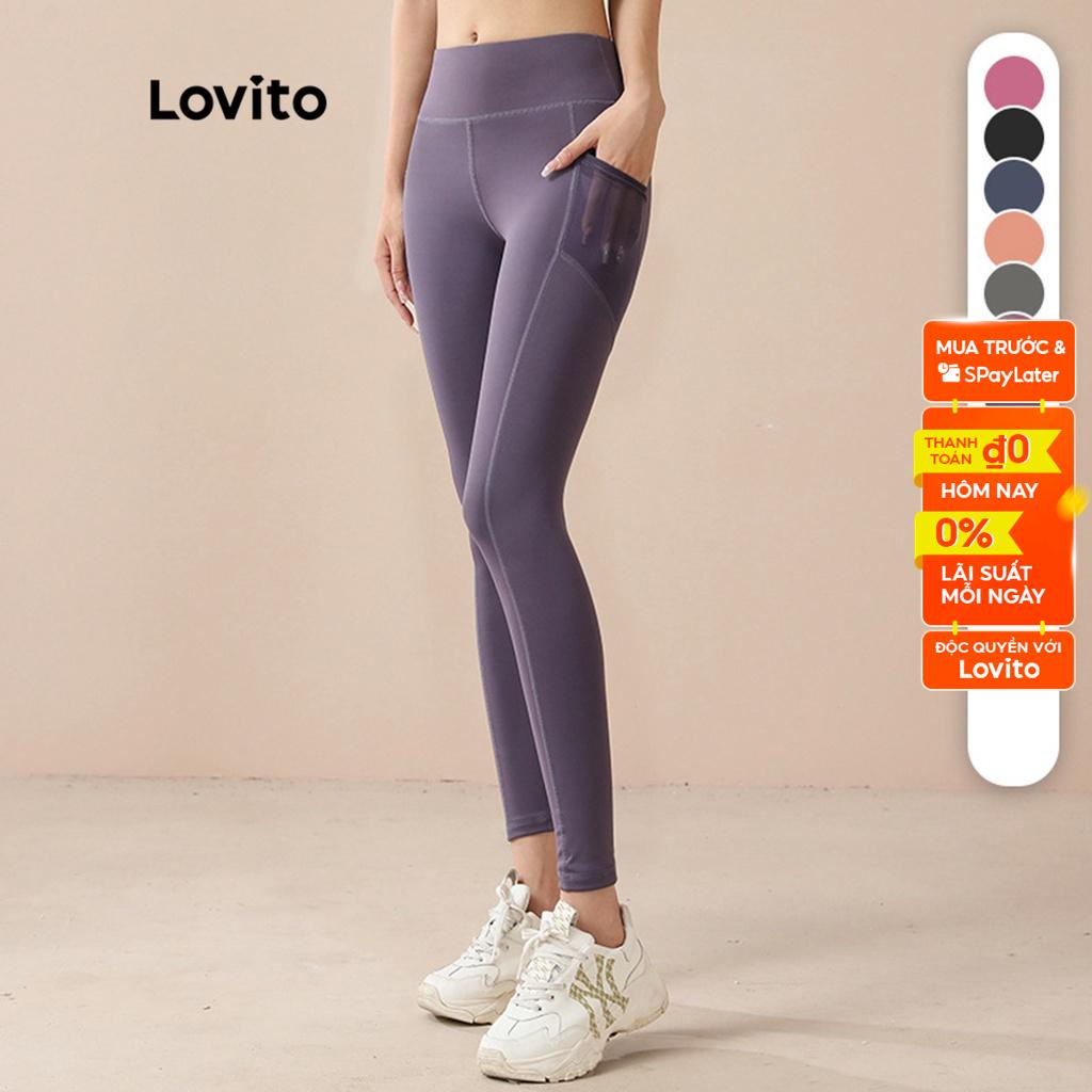 Quần legging LOVITO Dri Fit phối túi màu trơn thể thao cho nữ LNA10154 (Màu xám/ tím/ đen)