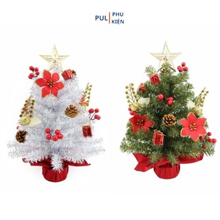 Cây thông noel mini để bàn PHỐI MÀU TRẮNG BẠC, XANH VÀNG trang trí decor giáng sinh