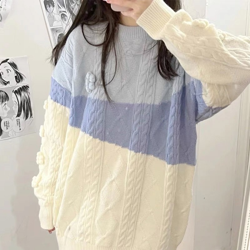 Yeya Áo Khoác sweater Dáng Rộng Họa Tiết Xoắn Hoa Nhỏ Ba Chiều Phong Cách Hàn Quốc Cho Nữ