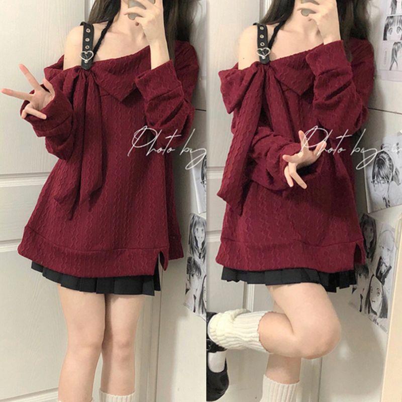 Set Áo Tay Dài + Chân Váy Ngắn Dáng Rộng Phong Cách Nhật Hàn Thời Trang Cho Nữ