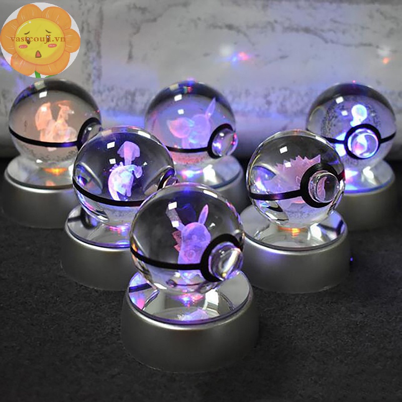 Vastji Quả Cầu Pha Lê Trong Suốt Hình pokemon 3d Có Đế Xoay Được Trang Trí Phòng Ngủ vn