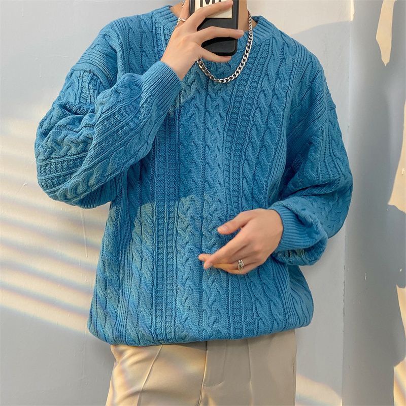 Áo sweater Dệt Kim Cổ Tròn Dáng Rộng Phong Cách vintage Thời Trang Mùa Đông Cho Nam Giới