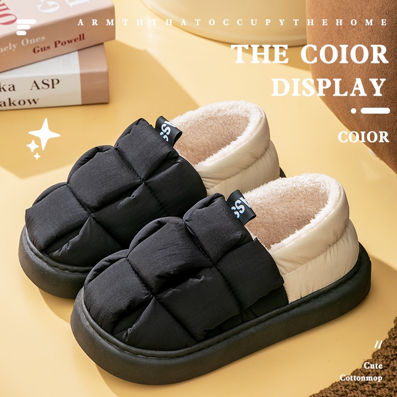 Shizhibao Dép cotton Đi Trong Nhà Mùa Đông Đơn Giản Ấm Áp Có Thể Mang Ngoài Trời Cho Nữ