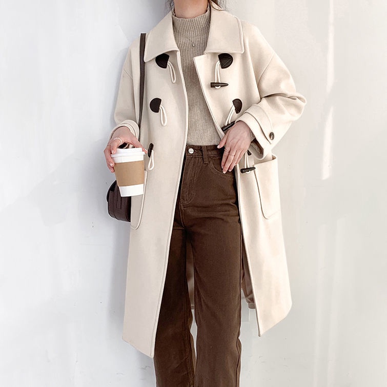 Chất liệu dày dặn, Lót chần bông bên trong, Áo dạ khuy sừng cao cấp, Áo khoác ngoài vải dạ nữ, Hàng Quảng Châu cao cấp