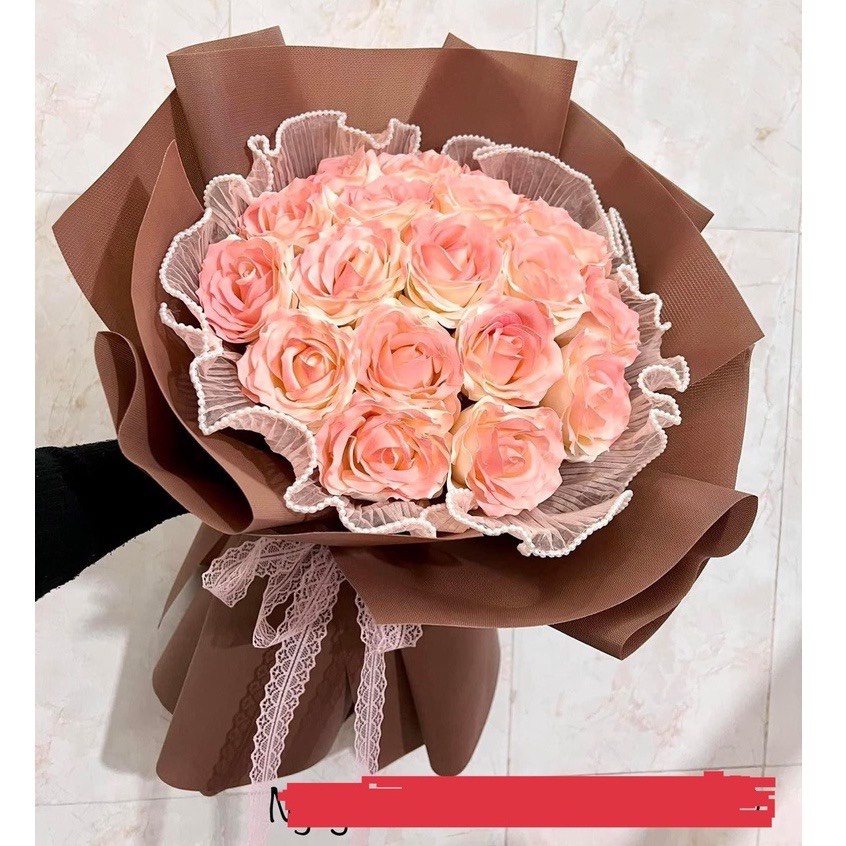 Giấy gói hoa , Voan Ngọc bó hoa ,lưới voan sóng viền ngọc trang trí -  28cm*4,5m
