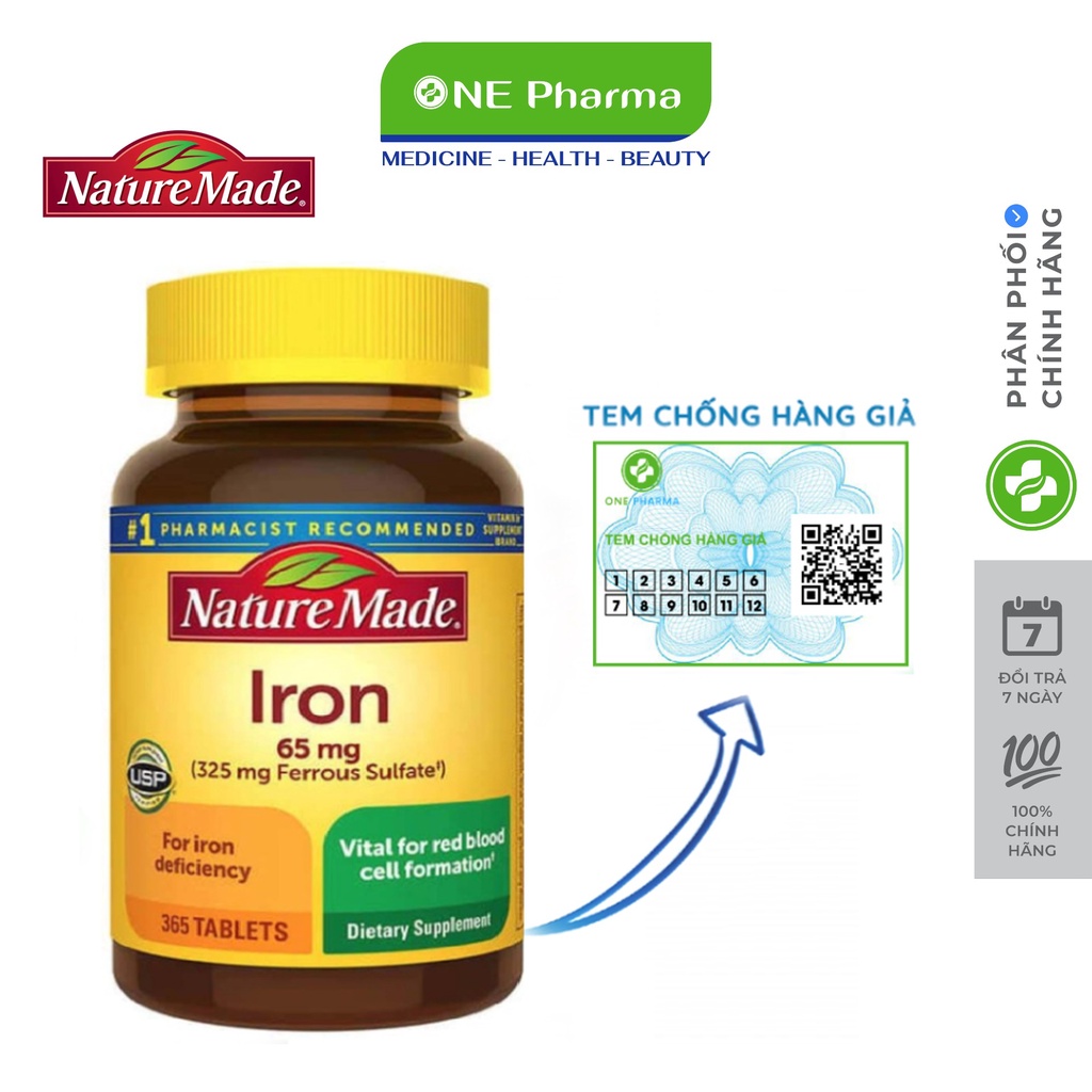 Viên Uống Hỗ Trợ Bổ Sung Sắt Nature Made Iron 65mg, 365 viên Nature's Bounty giảm thiếu sắt trong cơ thể