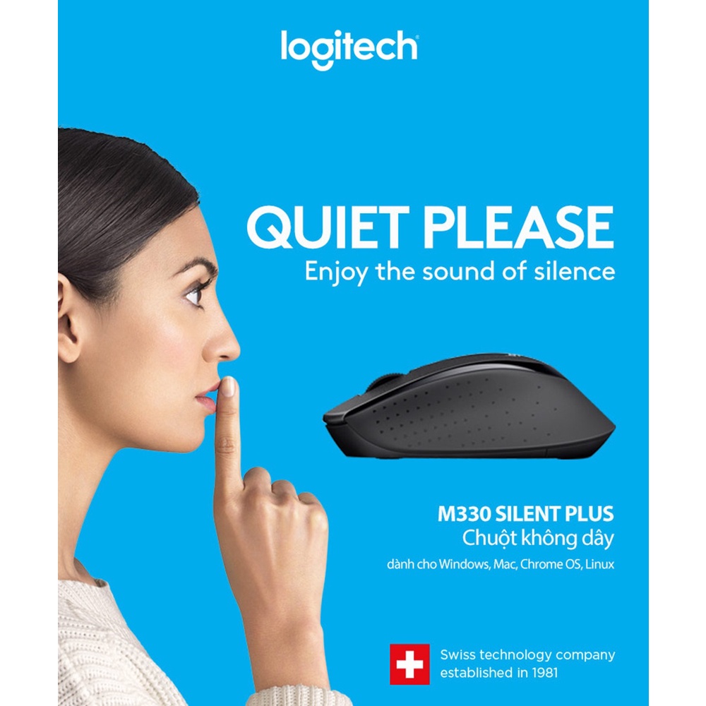 Chuột không dây Logitech M330 Silent Plus - Giảm ồn, USB, thuận tay phải, PC/ Laptop
