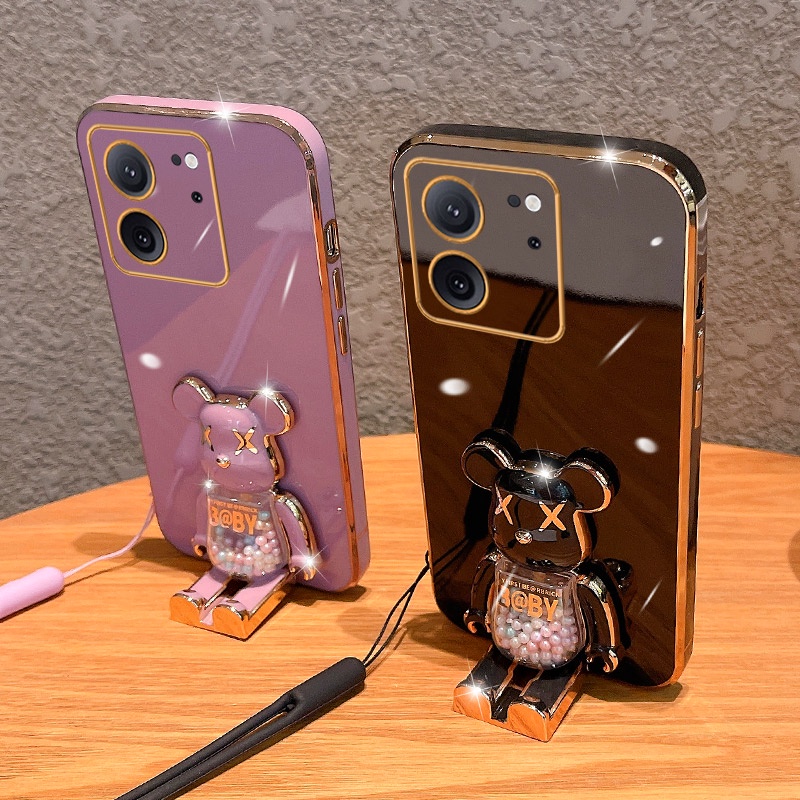 Ôp Điện Thoại Silicon Dẻo Tráng Gương Màu Sắc Ngọt Ngào Kèm Giá Đỡ Hình Gấu Cho xiaomi mi 13t pro xiaomi 13t 12t 11t pro Ốp