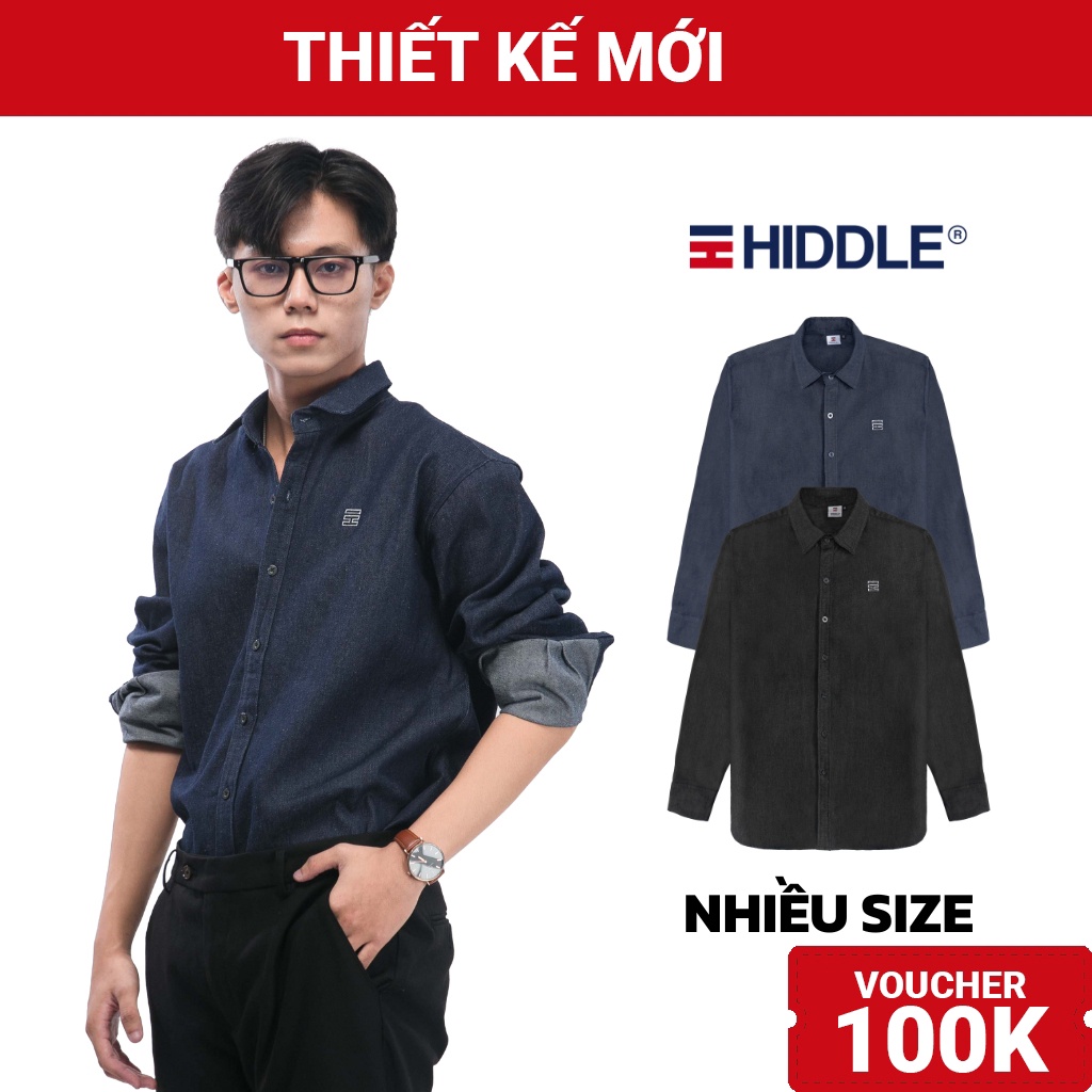 Áo sơ mi nam cao cấp vải jean 2 màu xanh rin, đen chính hãng HIDDLE | H10-S8