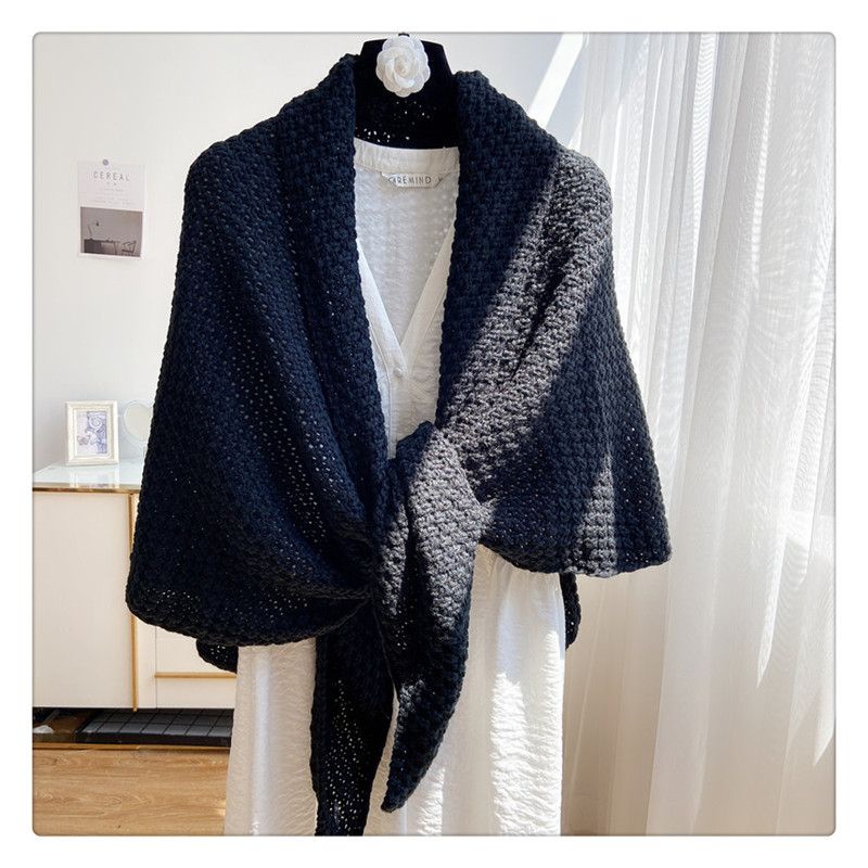 Khăn Choàng Dài Dệt Kim Bản Lớn Khoét Rỗng Phong Cách Hàn Quốc