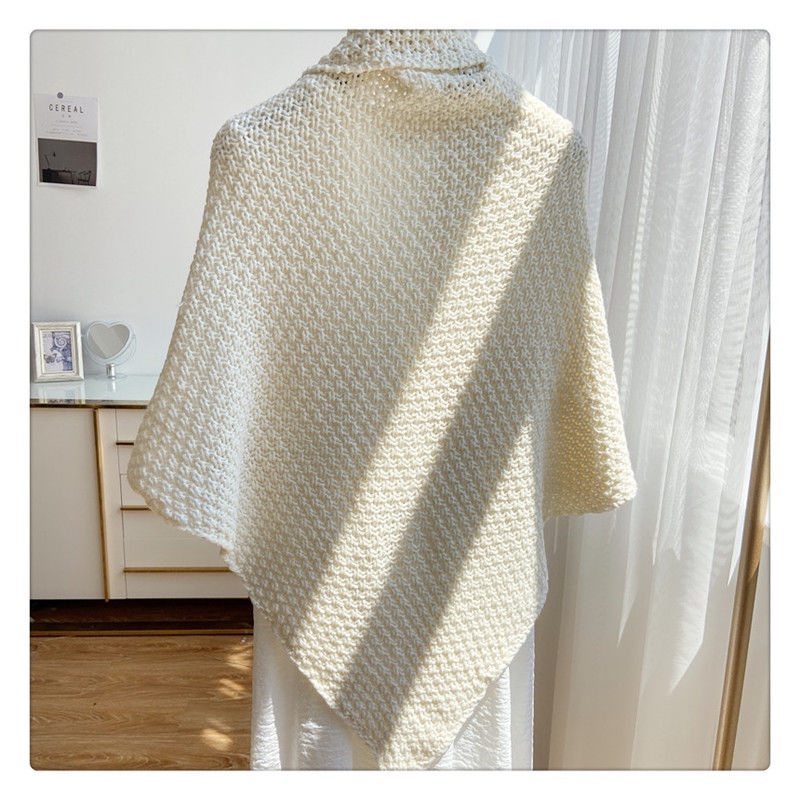 Khăn Choàng Dài Dệt Kim Bản Lớn Khoét Rỗng Phong Cách Hàn Quốc