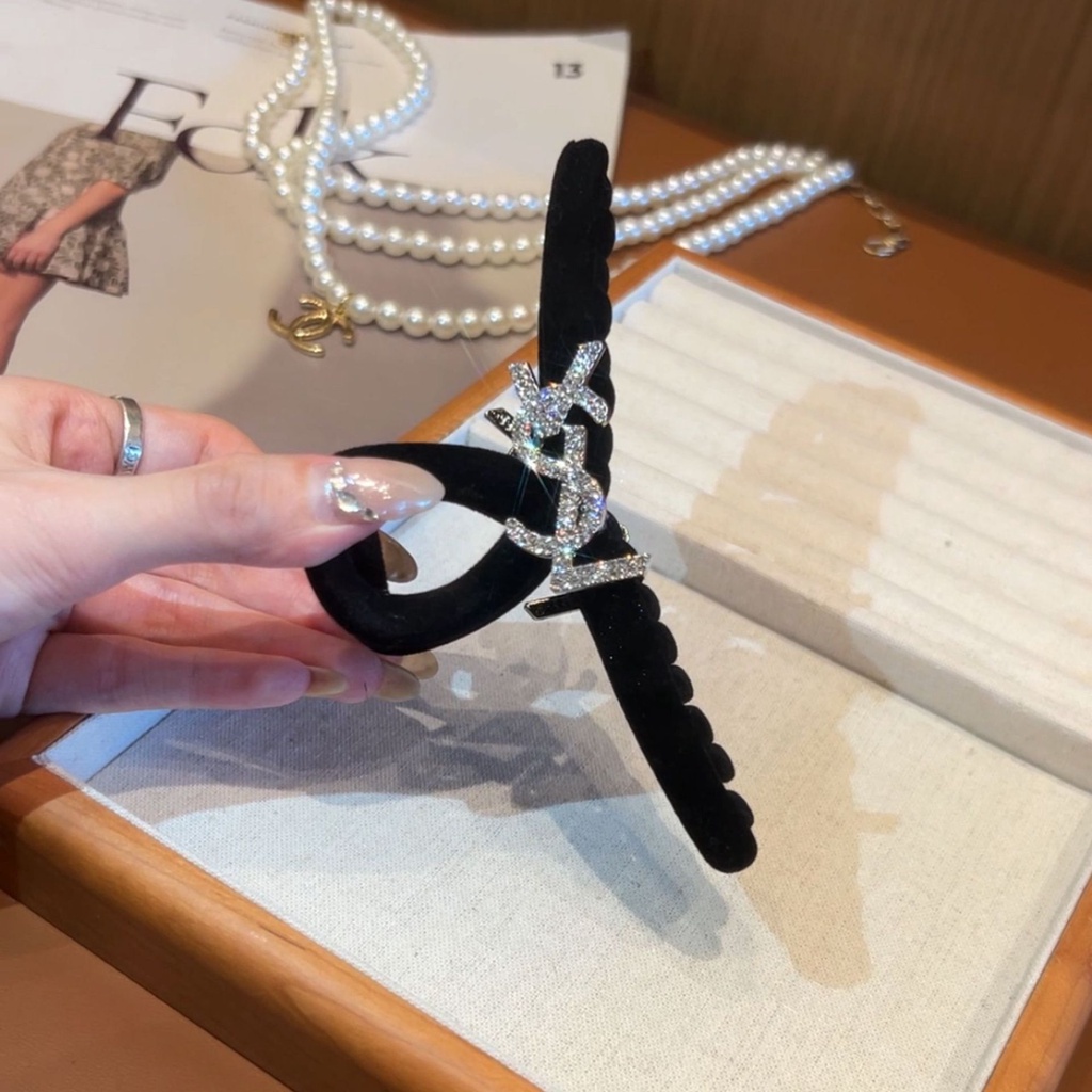 Kẹp Tóc Nhung Đen Đính Kim Cương Giả Lấp Lánh Phong Cách retro Pháp 2023