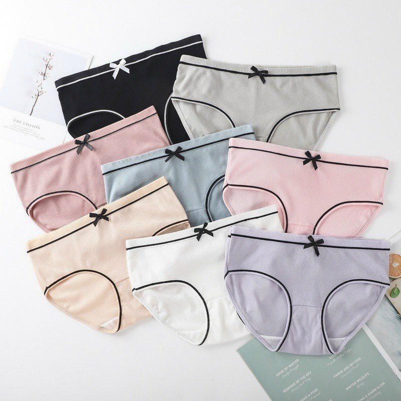 Set 5 quần lót nữ cotton gân tăm phối nơ cute viền đen kháng khuẩn cao cấp nâng mông sexy quyến rũ bán chạy tthao store