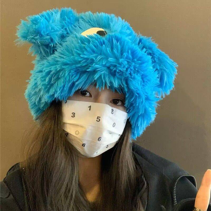 Mũ Trùm Đầu Bảo Vệ Tai Bằng Vải Bông Dày Dặn Họa Tiết Chú Cún Mắt To Dễ Thương Vui Nhộn Thời Trang Thu Đông Cho Nữ by3 Yb