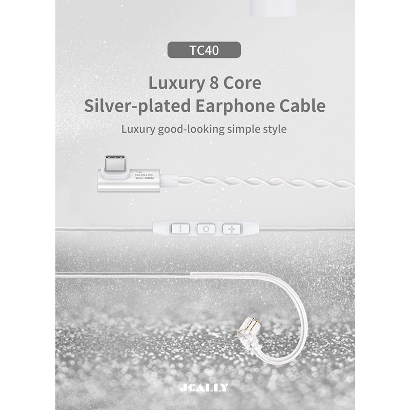Jcally Dây Cáp Tai Nghe Mạ Bạc tc40 type-c 8 Lõi cx31993 dac Kèm mic Cho kz trn