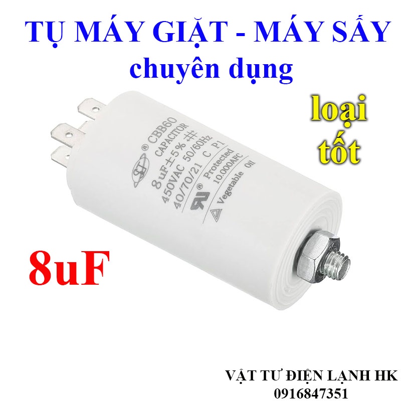 Tụ máy sấy chuyên dụng ELECTROLUX CBB60 450VAC - 8.0uF Capa Capacitor máy giặt sấy Elec 8 uF hàng Chuẩn