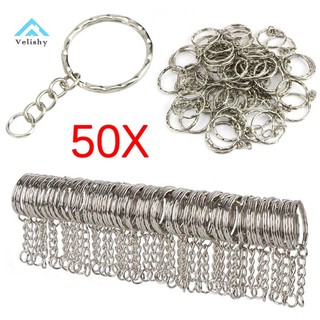 Velishy Set 50 Vòng Móc Khóa Ngắn 25mm Màu Bạc Bóng diy