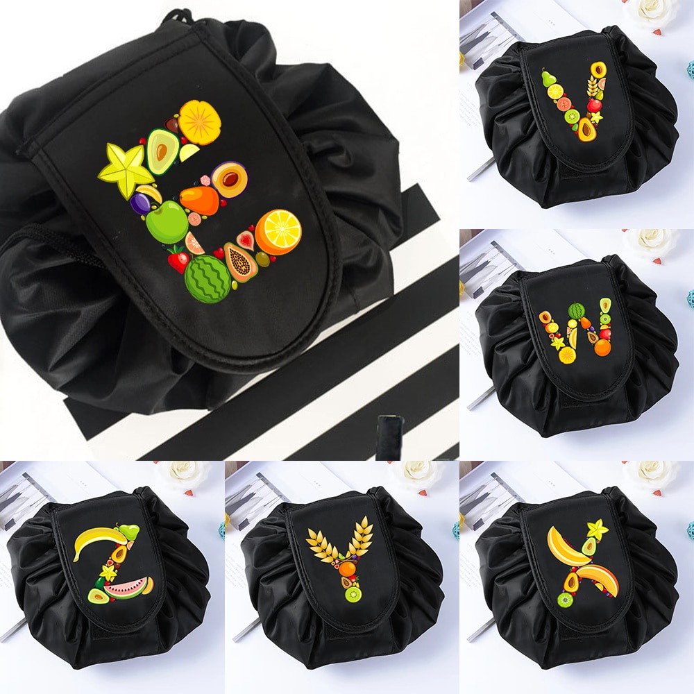 Fashion Women Drawstring Cosmetic Bag Organizer Female Make Up Pouch Portable Fruit Letter Toiletry 