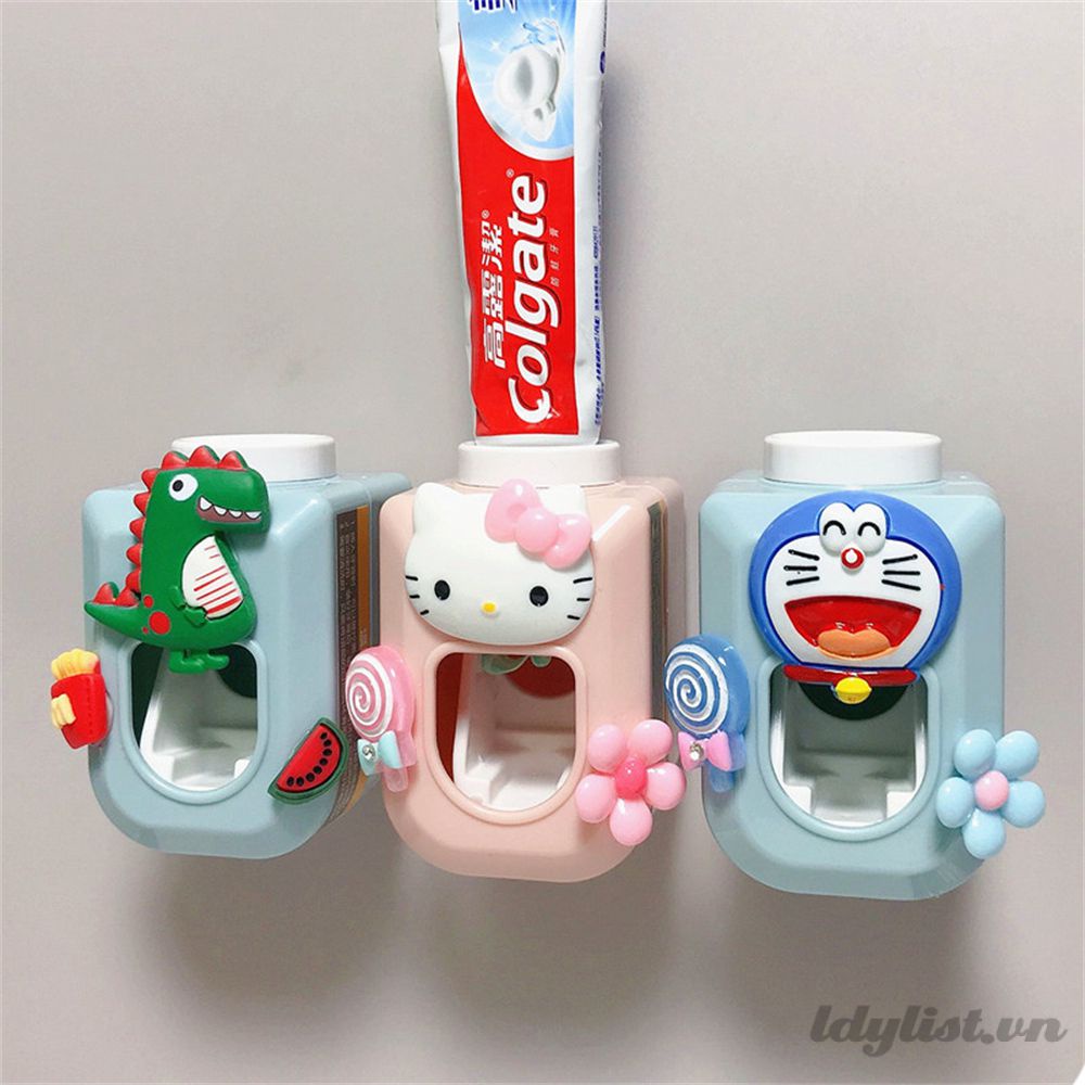 ღ Máy đùn kem đánh răng hoạt hình gắn tường Máy phân phối kem đánh răng cá nhân tự động Dễ thương cho trẻ em Kem đánh răng Bóp Phụ kiện phòng tắm hoàn toàn tự động