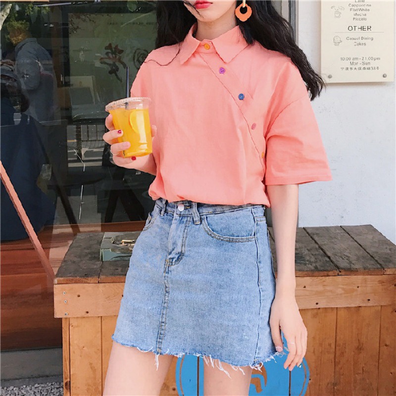 Áo Thun Tay Ngắn Màu Trơn Kiểu Dáng Đơn Giản Cho Nữ