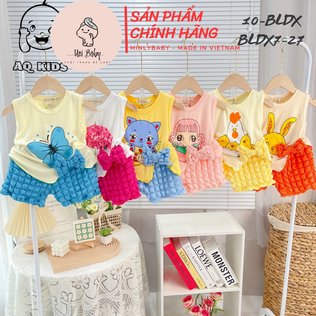Bộ ba lỗ thun lạnh bé gái xẻ nơ thời trang, phối quần đũi xốp sành điệu - Unibaby - BLDX7
