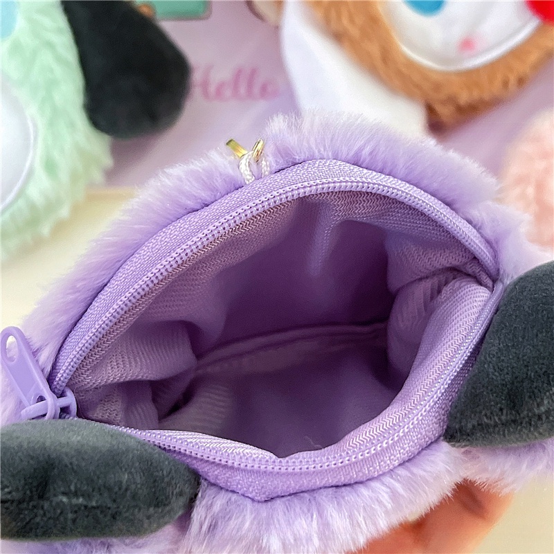 Sanrio Ví Đựng Tiền Xu / Thẻ / Tai Nghe Bằng Lông Nhung Hoạ Tiết Hoạt Hình Xinh Xắn
