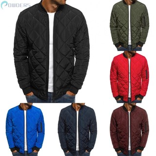Men's Quilted Padded Coat Stand Collar Winter Jacket Zip Up Outwear Navy Blue