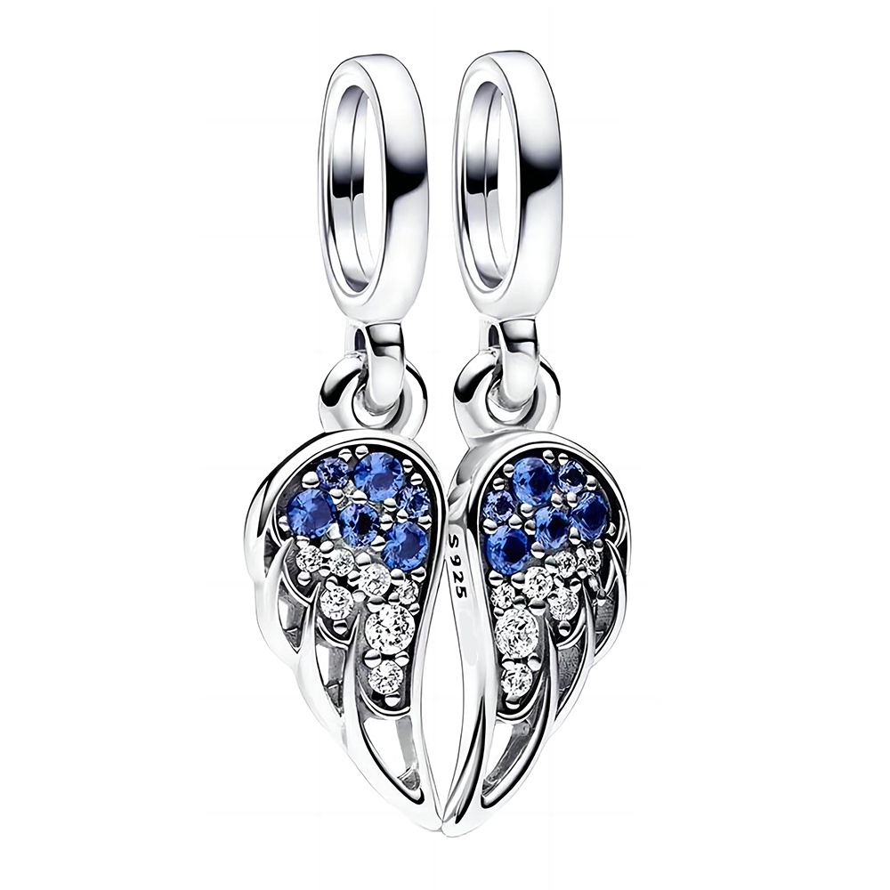 Mạ Bạc Lấp Lánh Chia Đôi Cánh Thiên Thần Tòn Ten Charm Phù Hợp Với Pandora Vòng Tay DIY Trang Sức