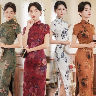 Đầm sườn xám dáng dài vải lụa thời trang xuân hè cho nữ