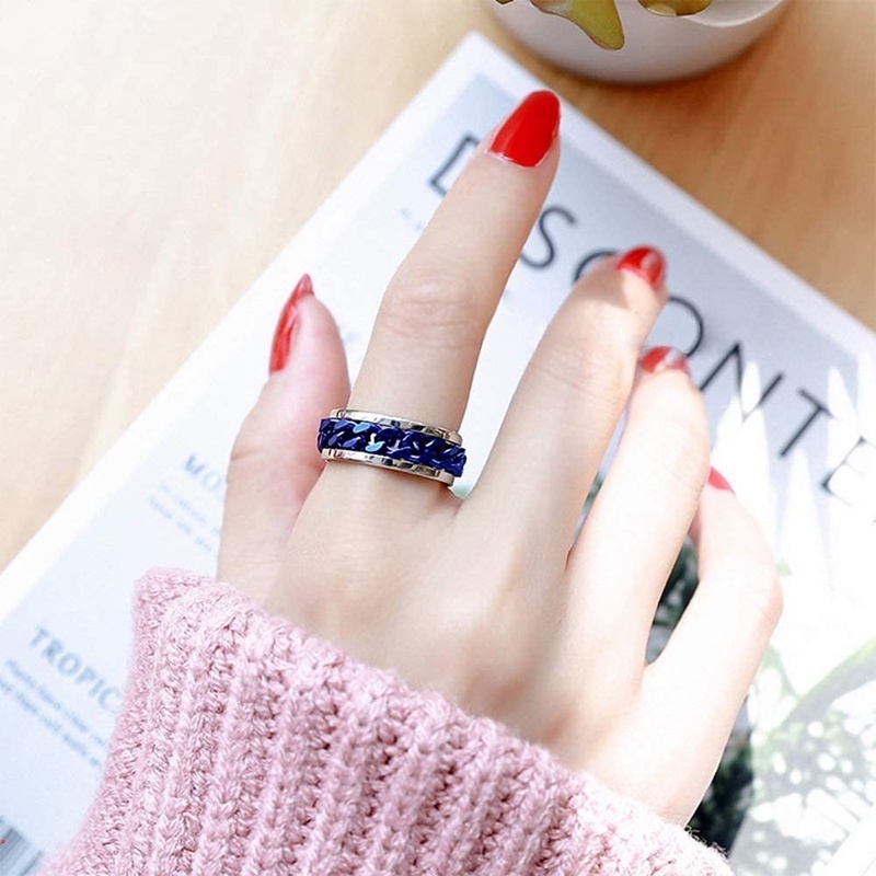 Nhẫn Inox Mạ Titan Phối Dây Xích Xoay Được Cá Tính Cho Nam