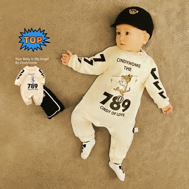 Mới Áo Liền Quần Tay Dài In Hình Mèo Bằng Vải cotton Phong Cách Hàn Quốc Dành Cho Bé Trai Gái 0-24 Tháng Tuổi