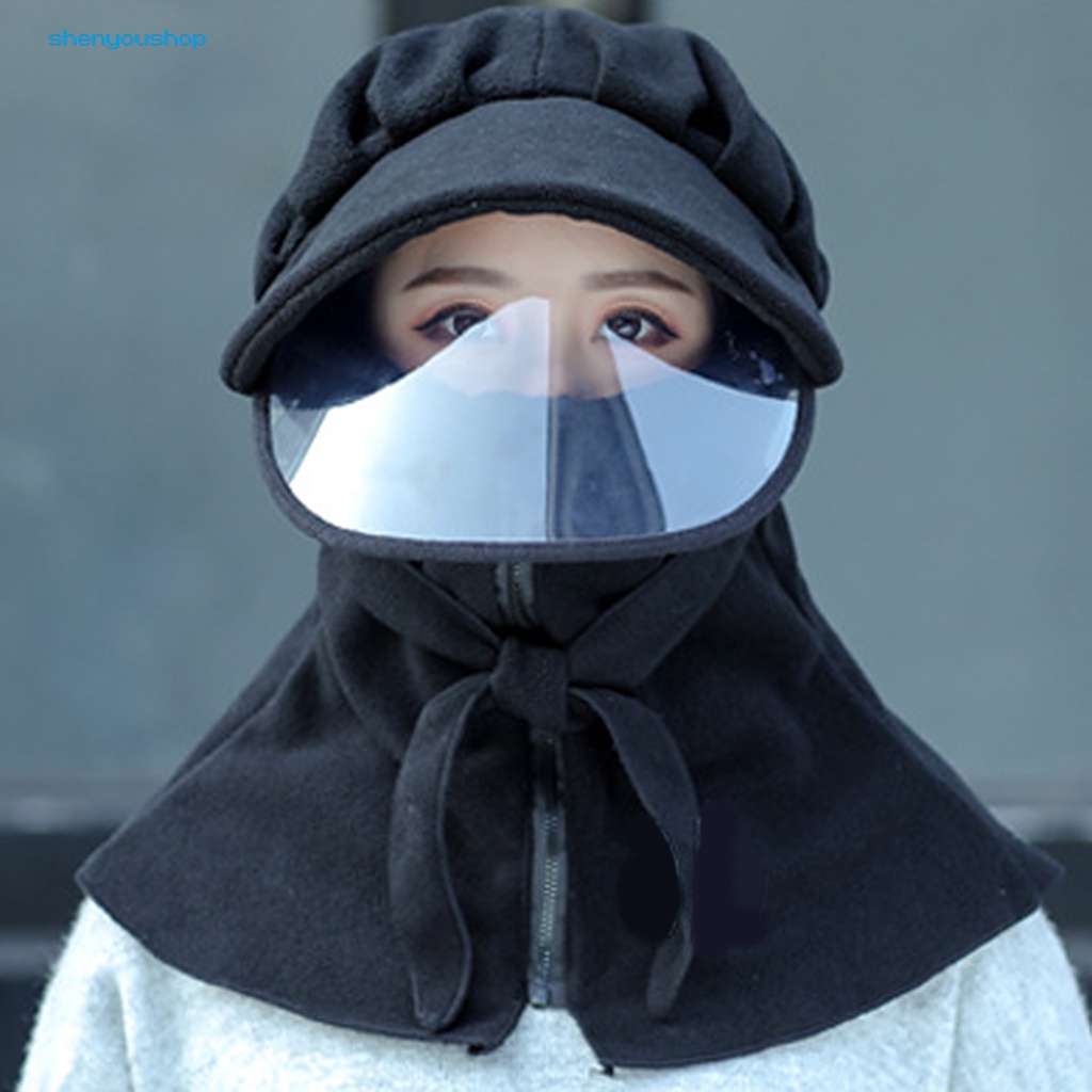 Mũ Trùm Đầu Kiêm Khăn Choàng Chống Gió Giữ Ấm Mùa Đông Có Khóa Kéo Cho unisex
