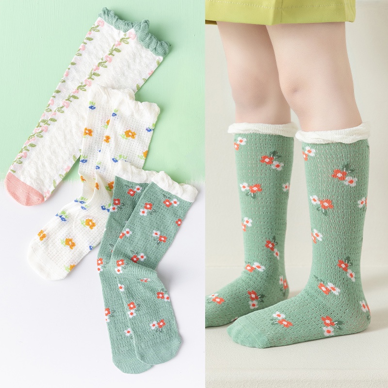 LJMOFA 1 Đôi Tất cotton Dài Mềm Mại Thoải Mái In Hoa Cho Bé Gái 9 Tuổi